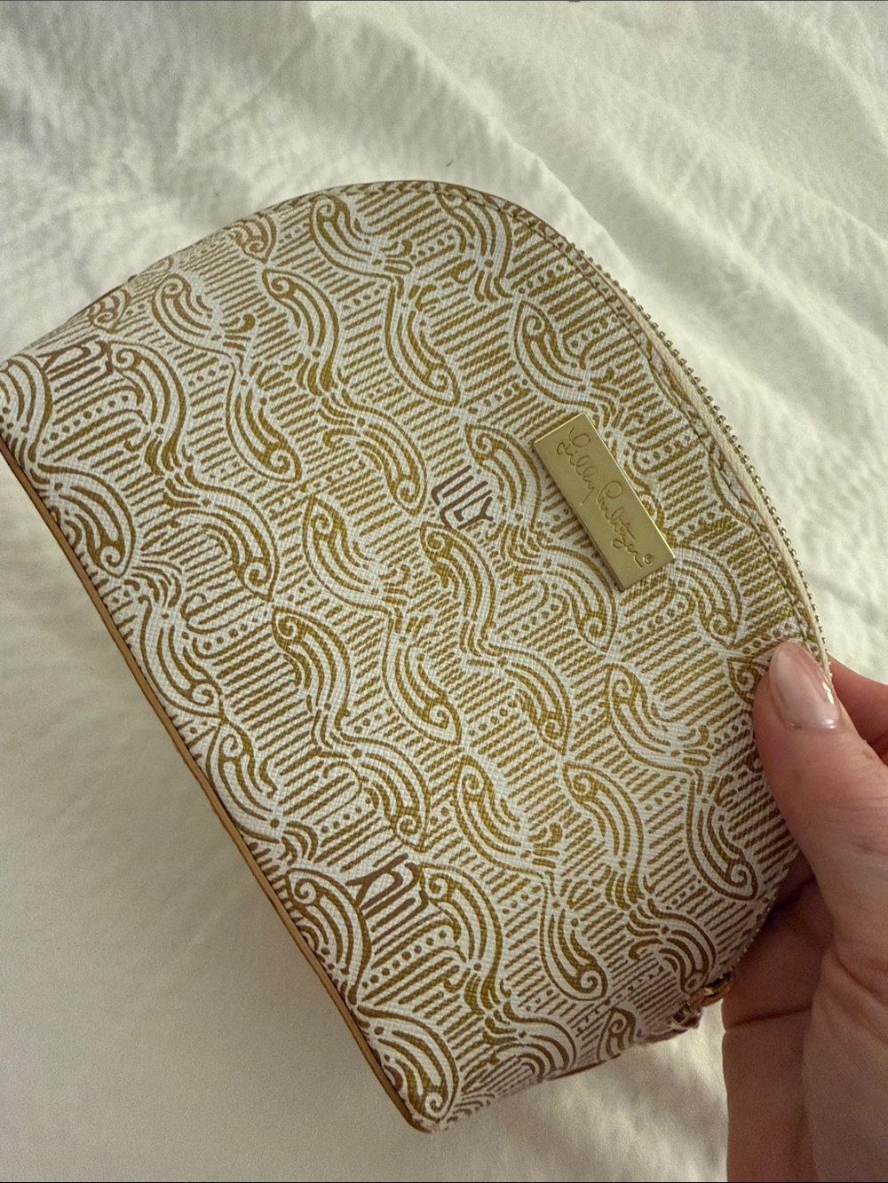Lilly Pulitzer White and Gold Patterned Cosmetic Bag